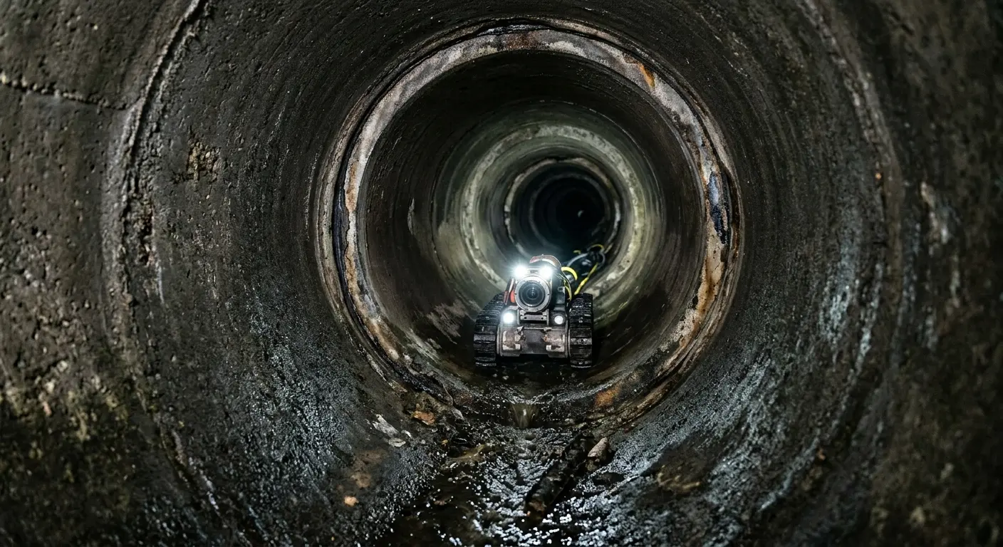 Robotic sewer camera inspecting pipe interior for Sewer Line Cleaning in Gaithersburg