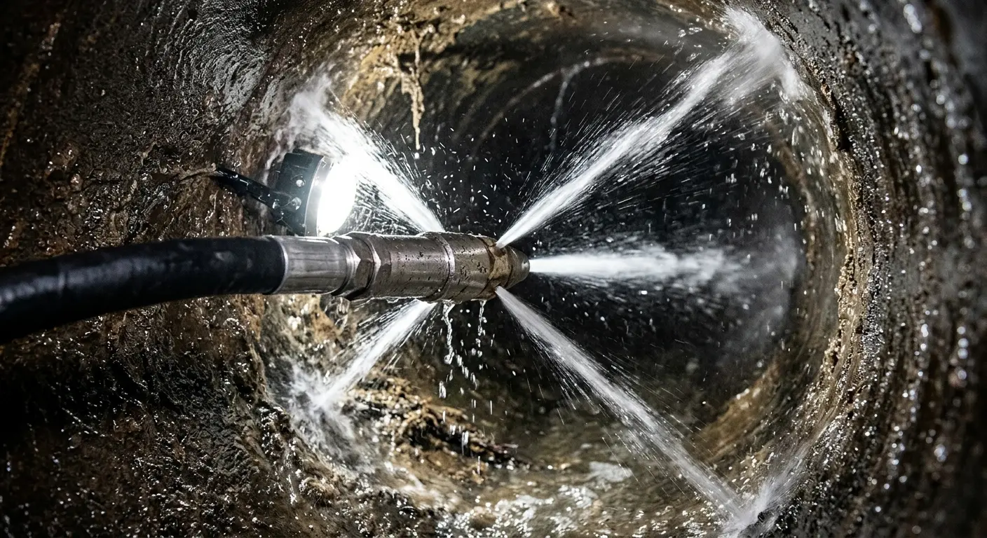 High-pressure hydro jetting nozzle cleaning sewer pipe for Sewer Cleanout in Gaithersburg